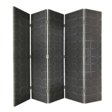 108 x 2.5 x 108 Gray Fabric And Wood Double Sided Screen