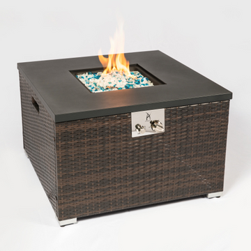 Outdoor Square Dark Brown Wicker Fire Pit Table