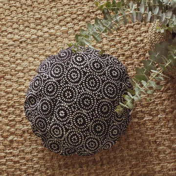 Traditional Batik Decorative Round Pillow Cover in Dark Navy