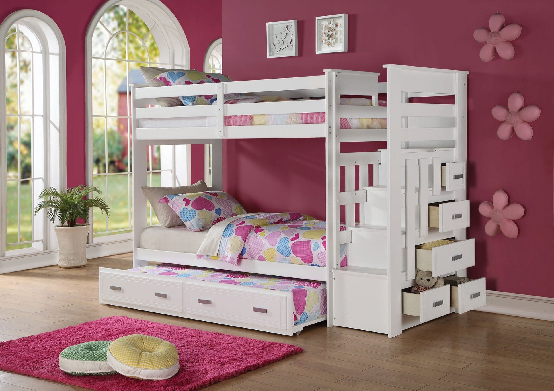 Twin Over Twin Wood Bunk Beds with Storage 