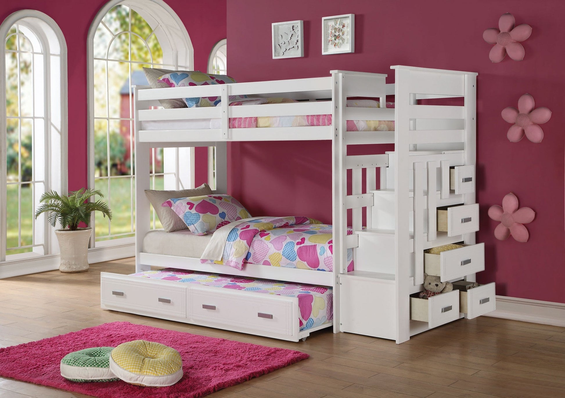 Twin Over Twin Wood Bunk Beds with Storage and Ladder