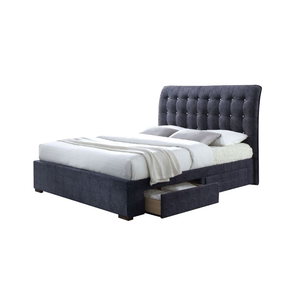 87inches X 83inches X 47inches Dark Gray Fabric King Bed With Storage