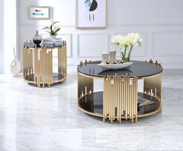 Black Glass And Gold End Table