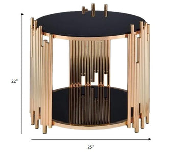 Black Glass And Gold End Table