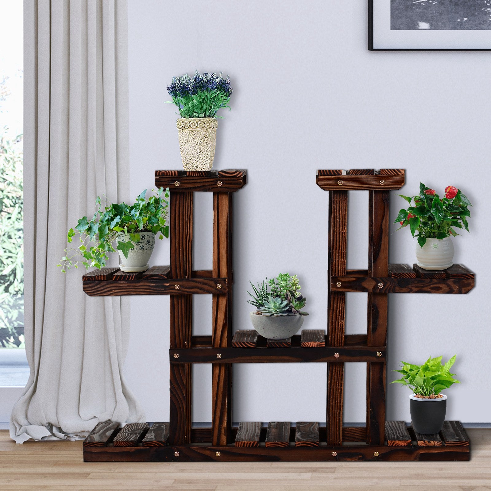 Wooden Tower Plant Stand Flower Rack