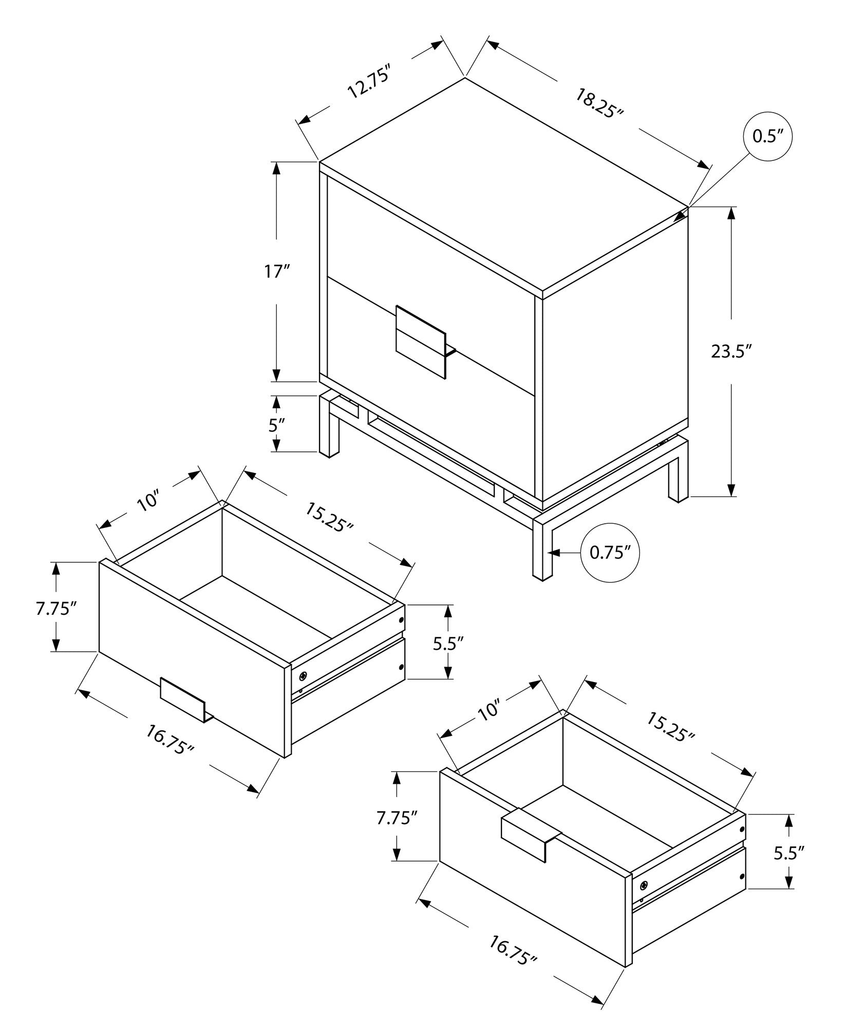 metal nightstand bedside table dimensions