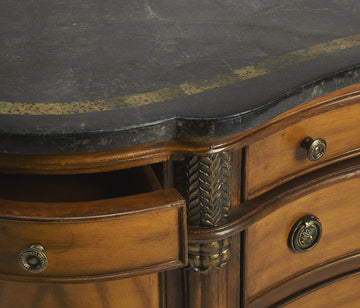 Traditional Style Carved Credenza with Black Fossil Stone Top