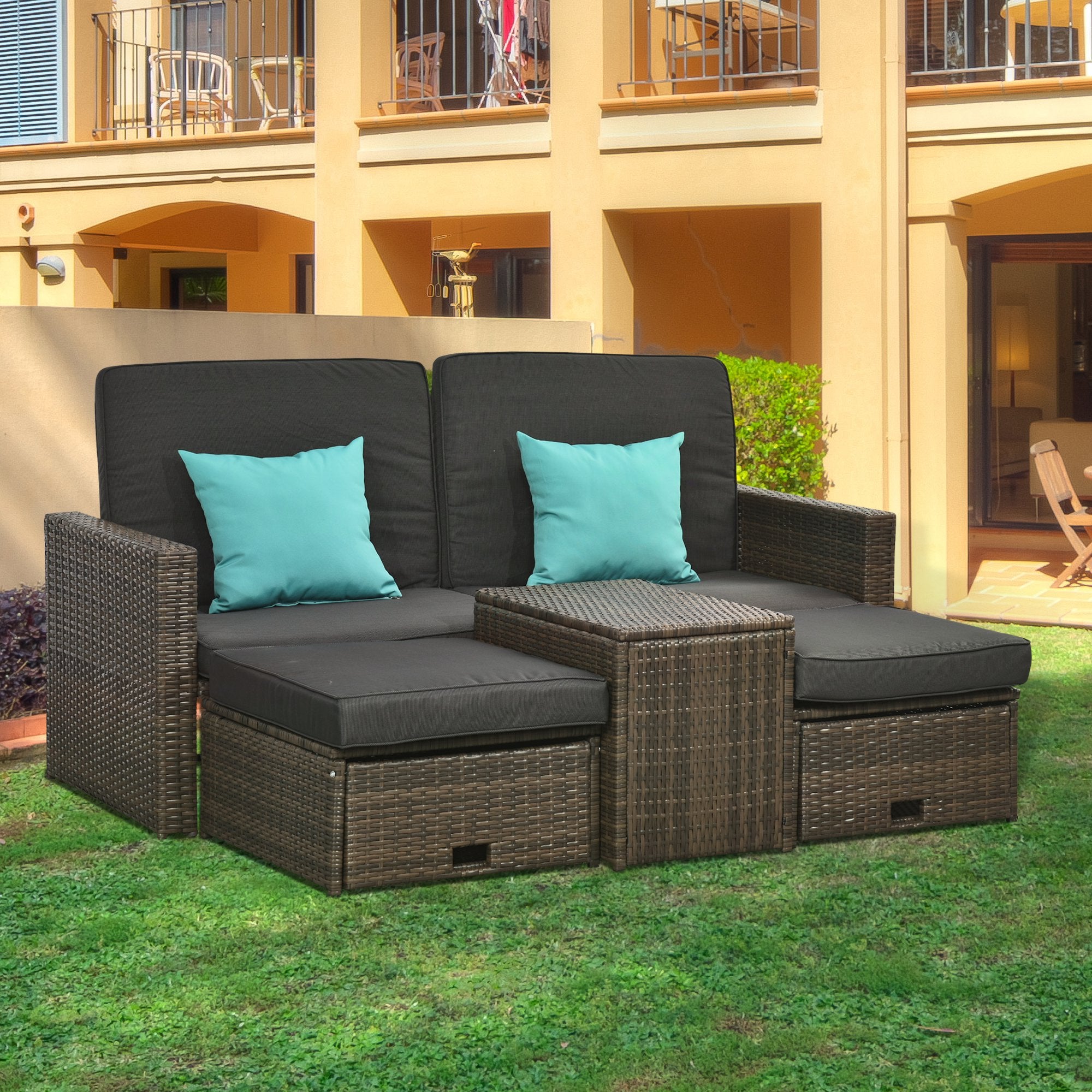 Outsunny 5pcs Patio Rattan Wicker Sofa Set Adjustable Chaise lounge