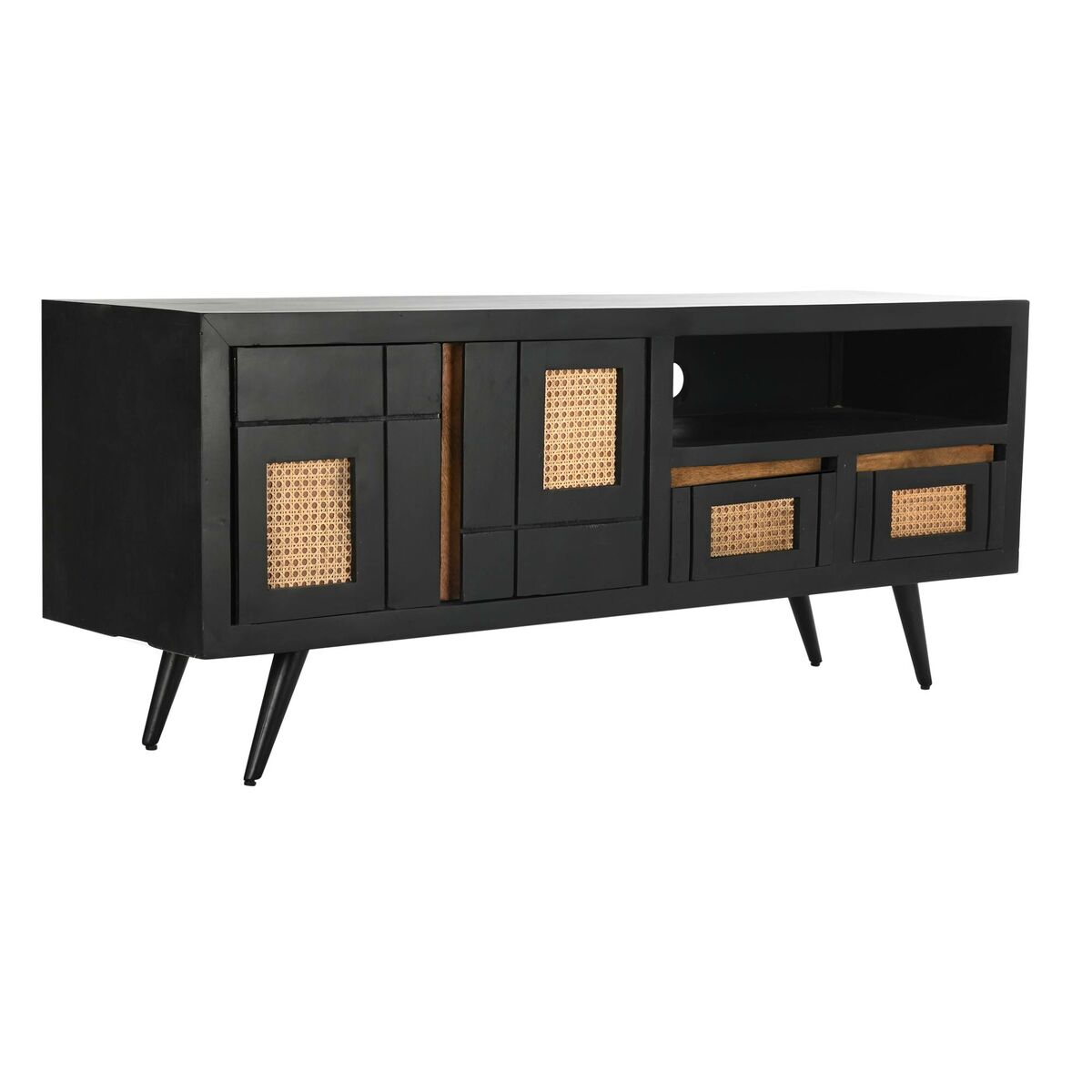 Home Decor Black Rattan Mango wood TV Furniture