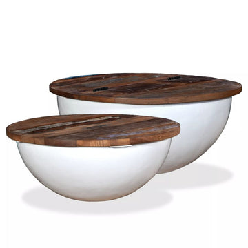 Solid Reclaimed Wood White Bowl Shape Coffee Table Set