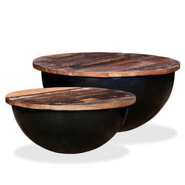 Solid Reclaimed Wood White Bowl Shape Coffee Table Set