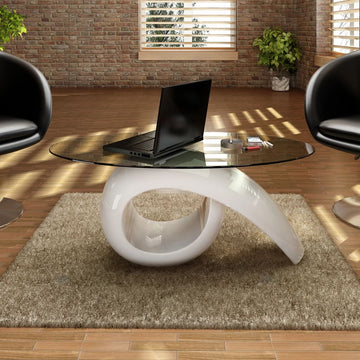 Top High White Gloss Coffee Table with Oval Glass