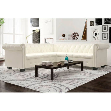 Chesterfield Corner Sofa 5-Seater White Faux Leather