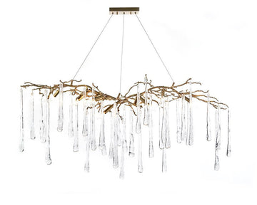 Brass and Glass Teardrop Nine-Light Chandelier