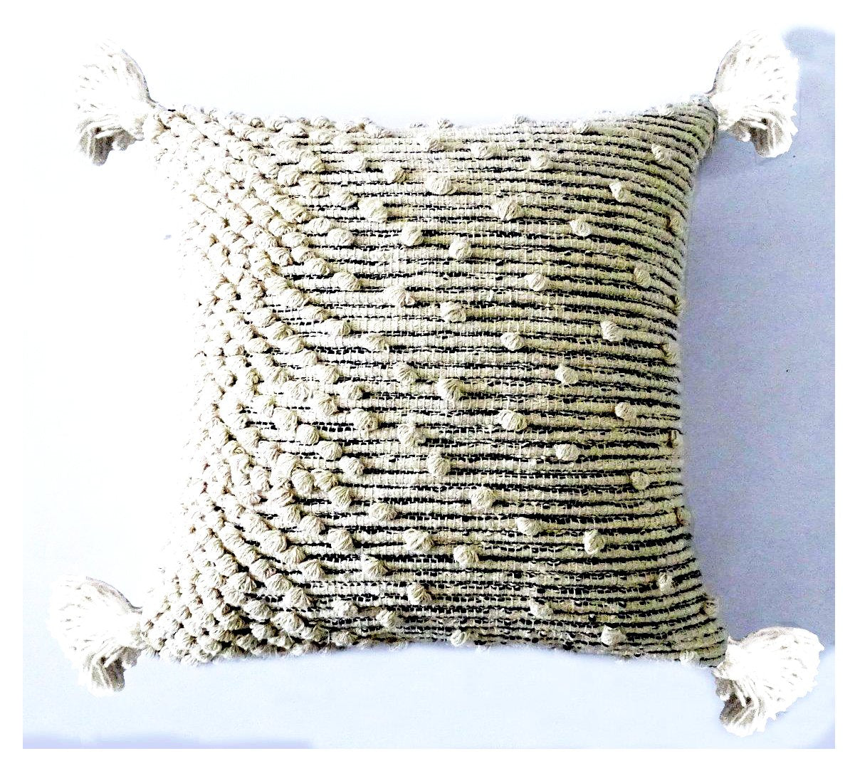 Throw Pillow Cover Beige Woven with Insert