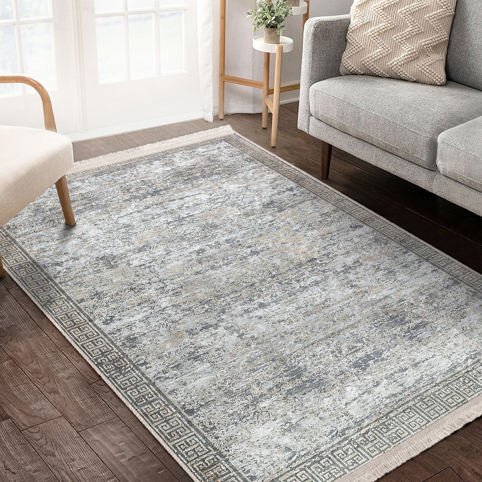 Living Room Classic Grey Washable Rug