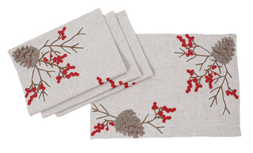 XD19811 Pine Cone Crewel Embroidered Placemats