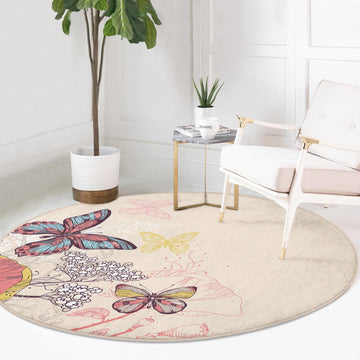 Butterfly Patterned Decorative Round Rug