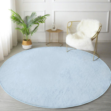 Decorative Blue Washable Round Rug