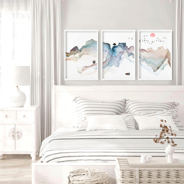 Japanese bedroom decor set wall art prints