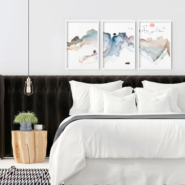 Japanese bedroom decor set wall art prints