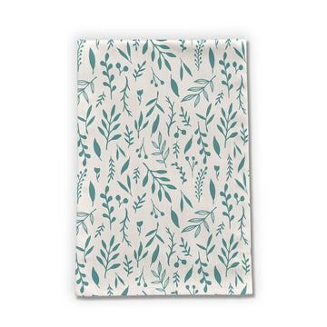 Teal Falling Leaves Tea Towel